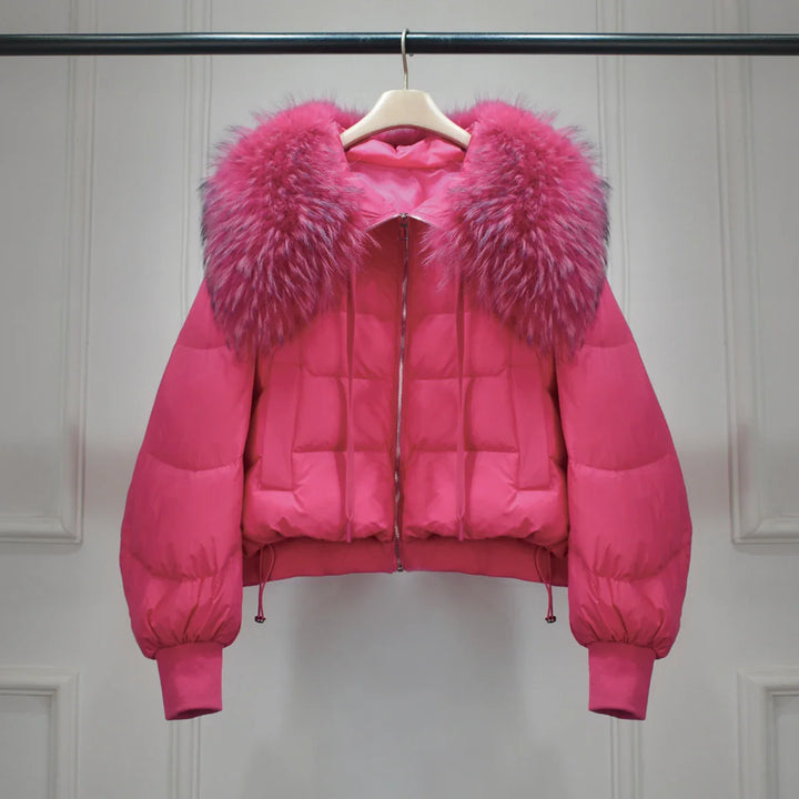 Women's Short White Duck Down Parka Rose 1