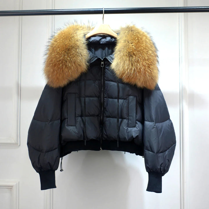 Women's Short White Duck Down Parka Black 2