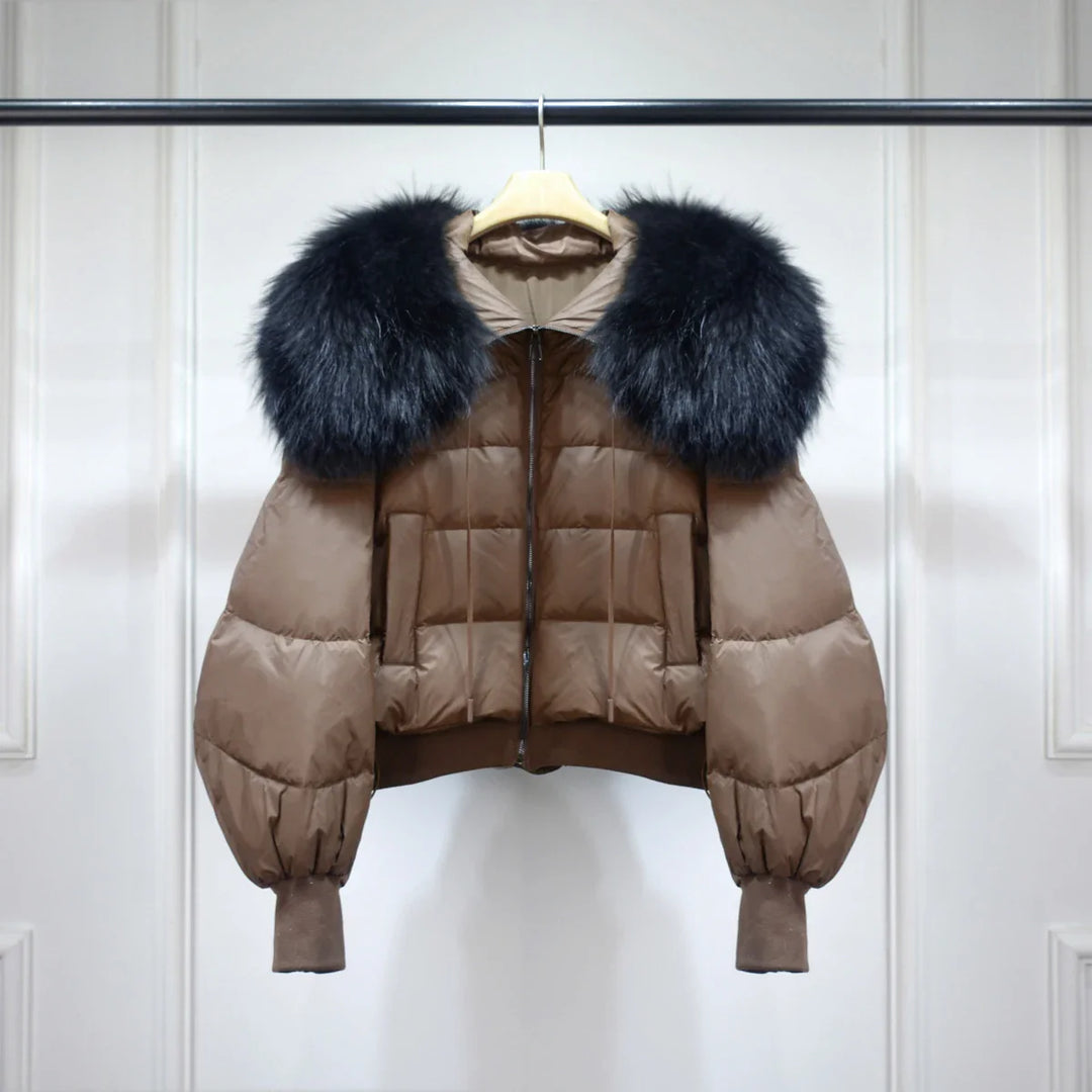 Women's Short White Duck Down Parka Brown 2