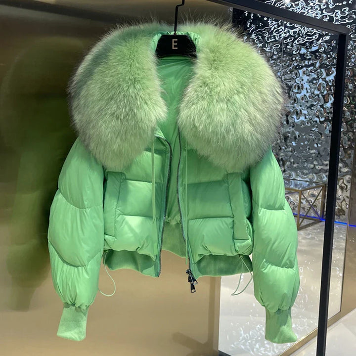 Women's Short White Duck Down Parka Green 1