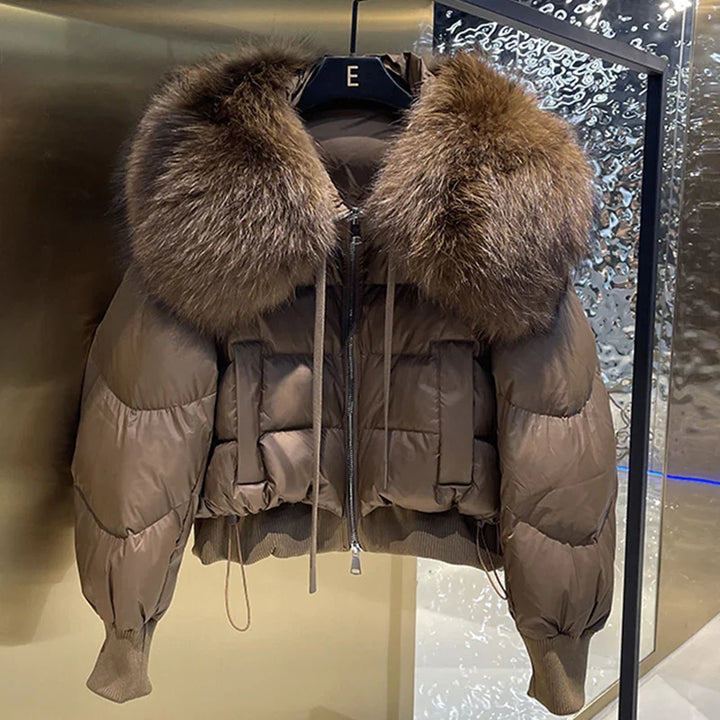 Women's Short White Duck Down Parka Brown 1