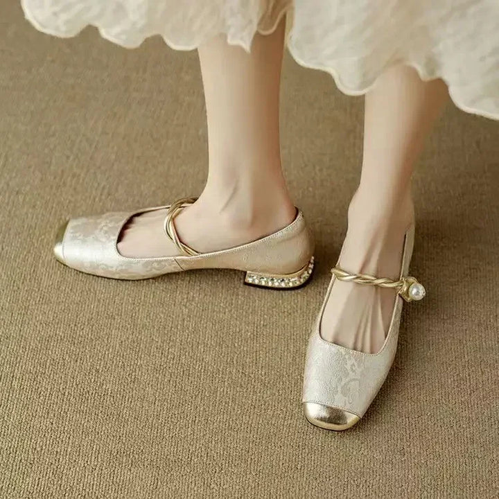 Women's Silk-Textured Low Heel Pearl Pumps