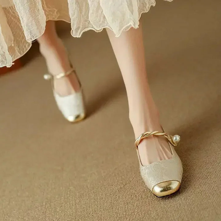Women's Silk-Textured Low Heel Pearl Pumps