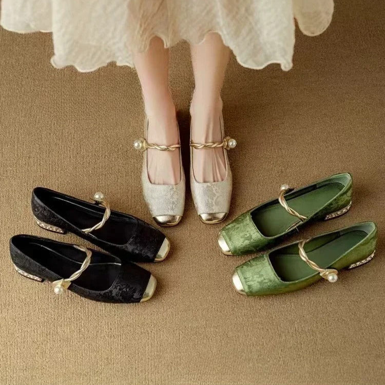 Women's Silk-Textured Low Heel Pearl Pumps