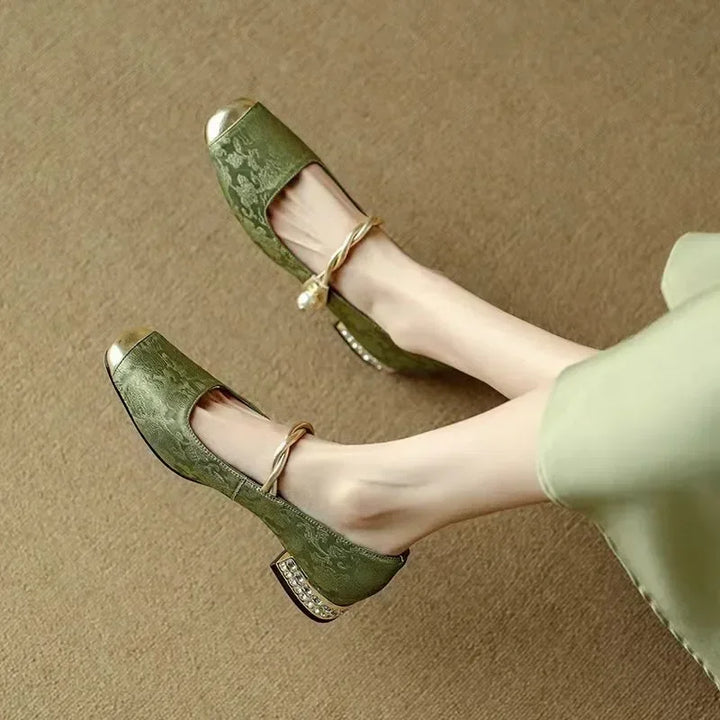 Women's Silk-Textured Low Heel Pearl Pumps