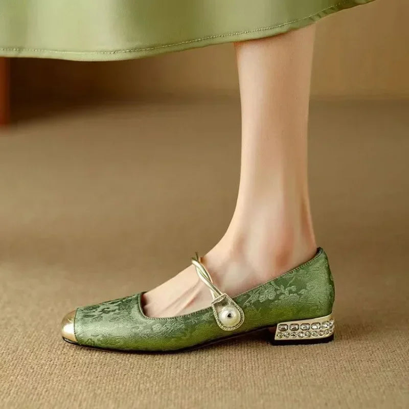 Women's Silk-Textured Low Heel Pearl Pumps