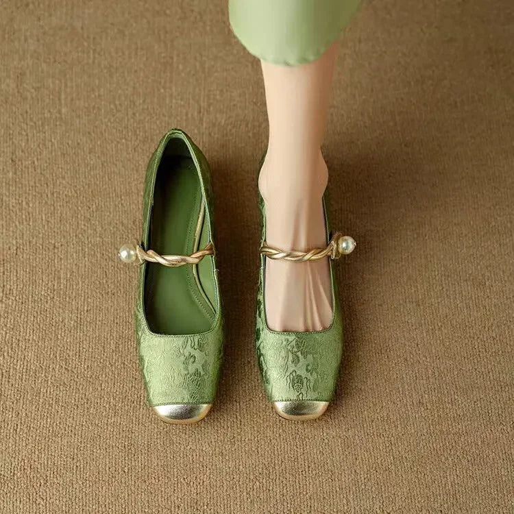 Women's Silk-Textured Low Heel Pearl Pumps