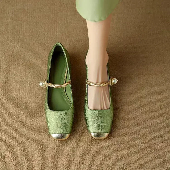 Women's Silk-Textured Low Heel Pearl Pumps