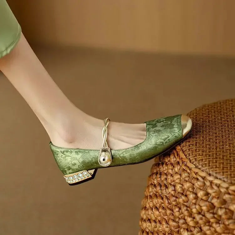 Women's Silk-Textured Low Heel Pearl Pumps