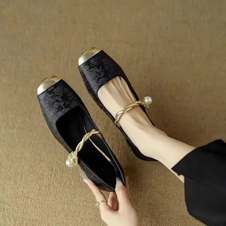 Women's Silk-Textured Low Heel Pearl Pumps