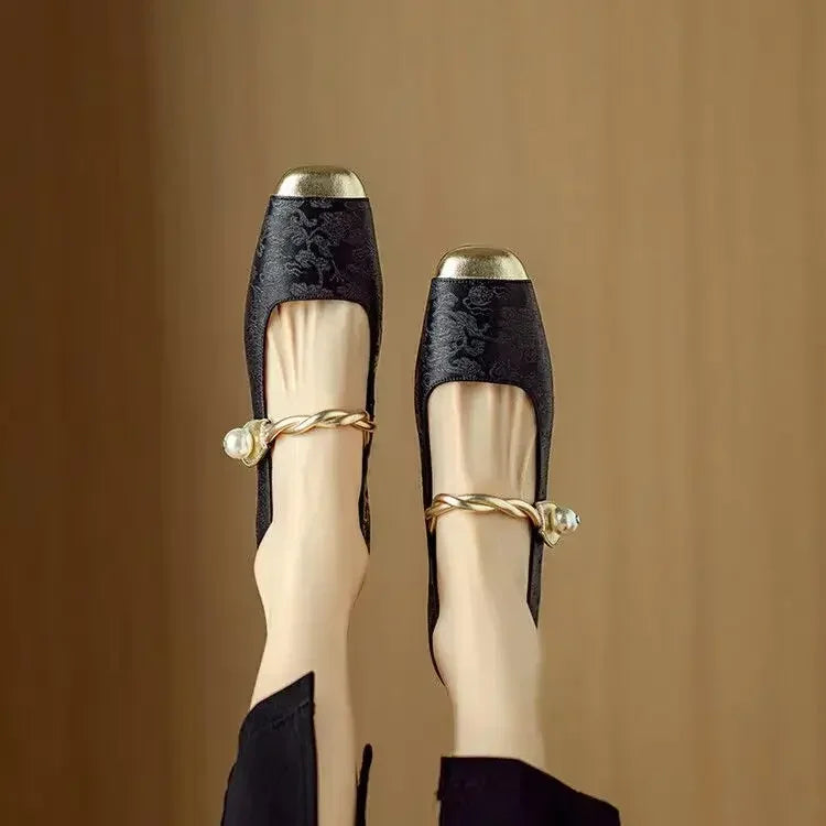Women's Silk-Textured Low Heel Pearl Pumps