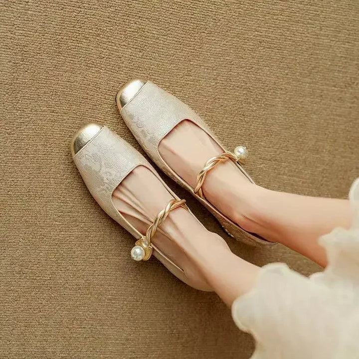 Women's Silk-Textured Low Heel Pearl Pumps