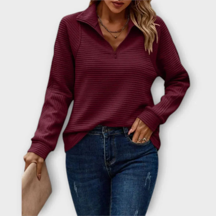 Women's Sleek Stand Collar Half-Zip Pullover-MODAUTLET