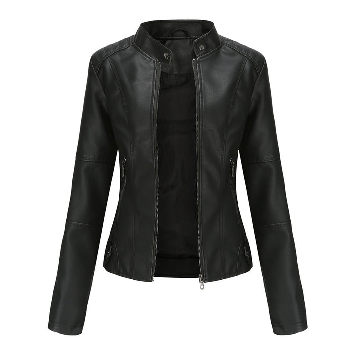 Womens Slim Leather Jacket Lightweight Casual Fashion Black