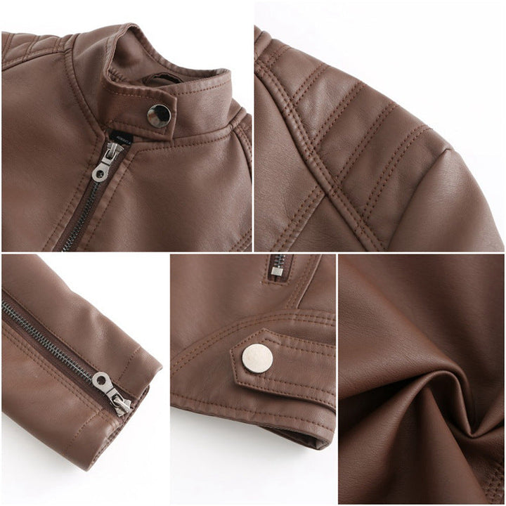 Womens Slim Leather Jacket Lightweight Casual Fashion