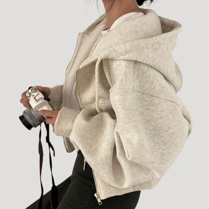Women's Spring Cropped Zip-Up Hoodie Jacket Beige