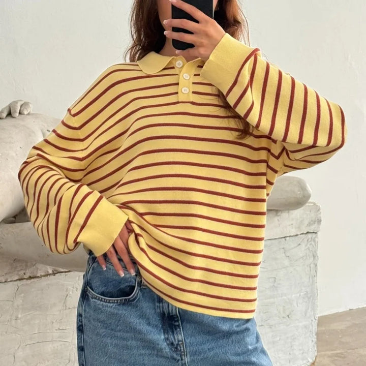 Women's Striped Pullover Sweater-MODAUTLET