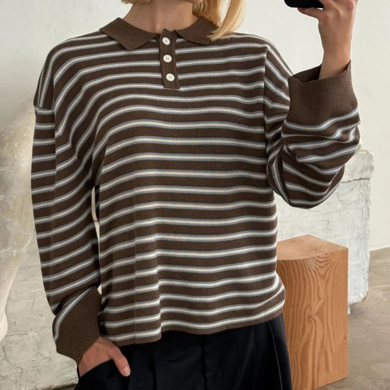 Women's Striped Pullover Sweater-MODAUTLET