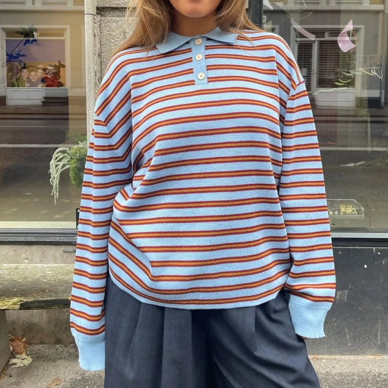 Women's Striped Pullover Sweater-MODAUTLET