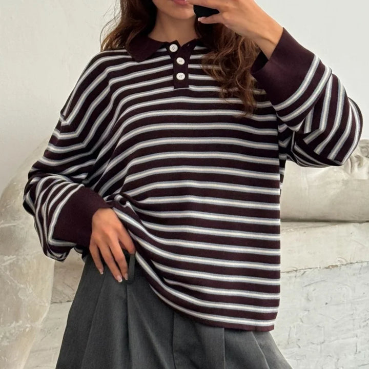 Women's Striped Pullover Sweater-MODAUTLET