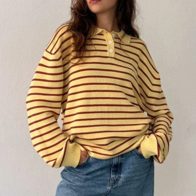 Women's Striped Pullover Sweater-MODAUTLET