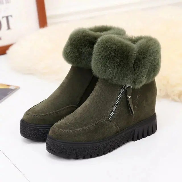 Women's Stylish & Comfortable Short Winter Boots with Integrated Heel Green
