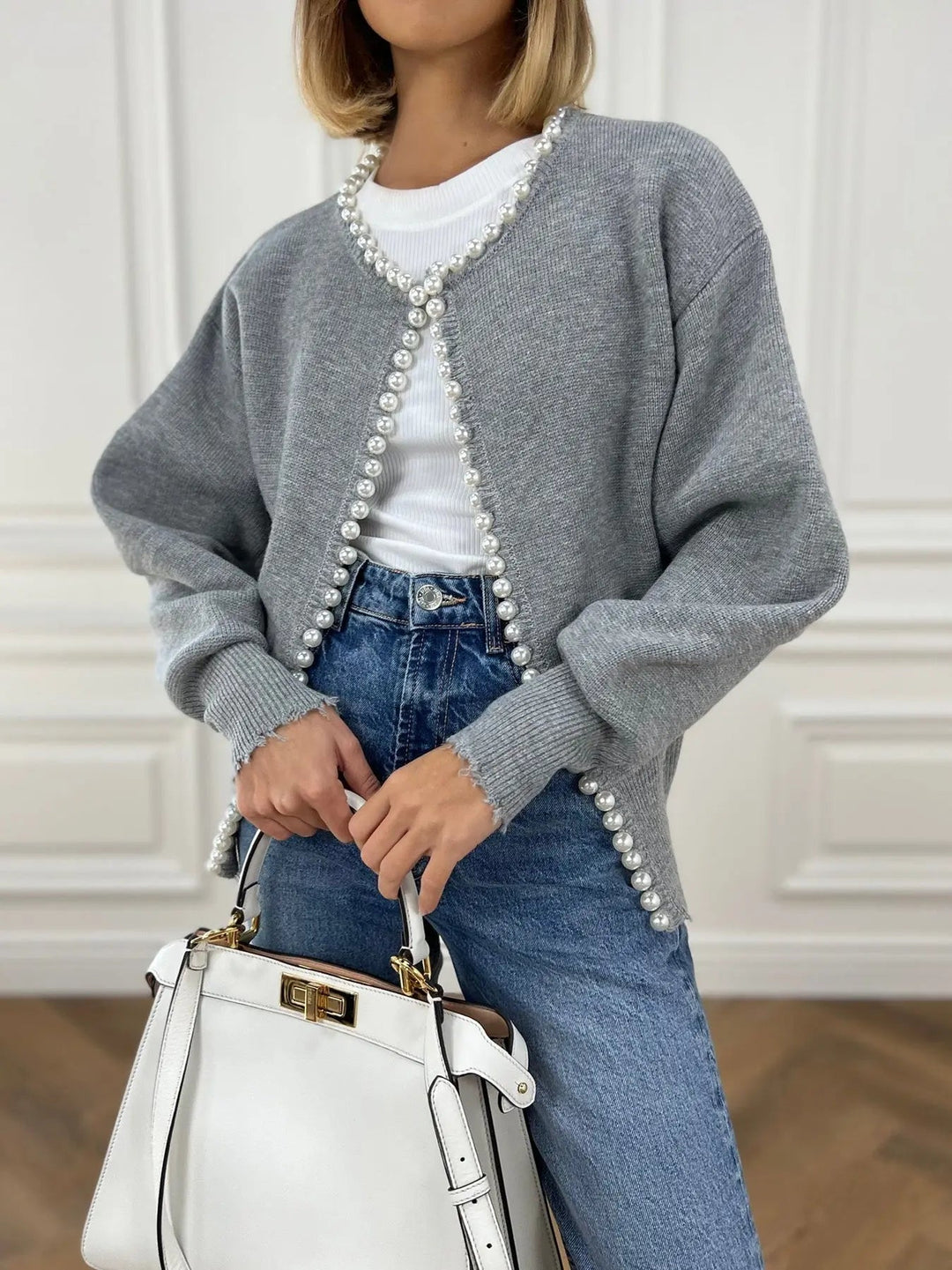 Women's Stylish Pearl Trim Cardigan – Versatile Layering Essential