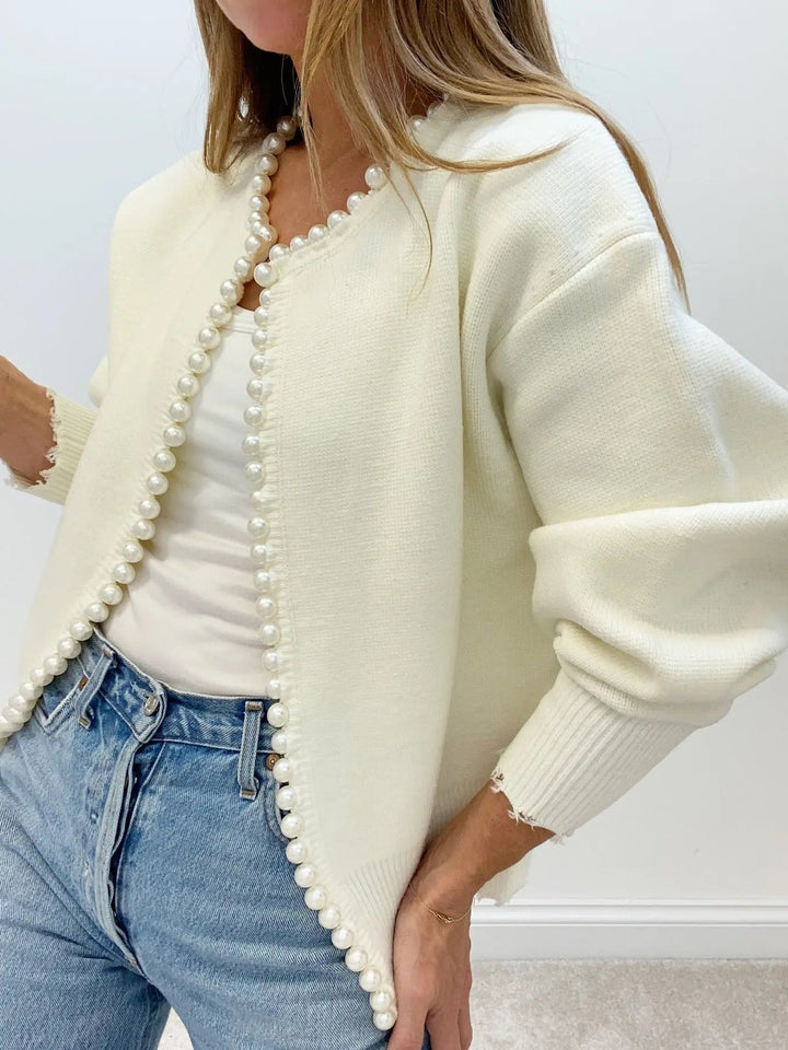Women's Stylish Pearl Trim Cardigan – Versatile Layering Essential