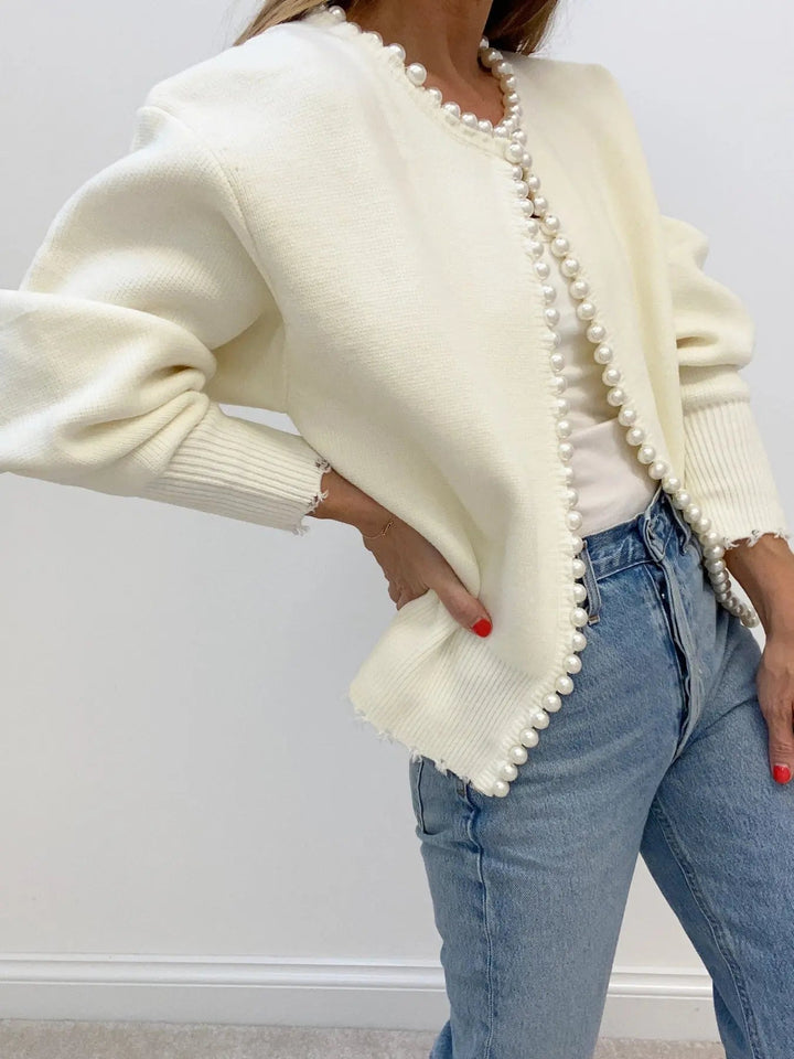 Women's Stylish Pearl Trim Cardigan – Versatile Layering Essential