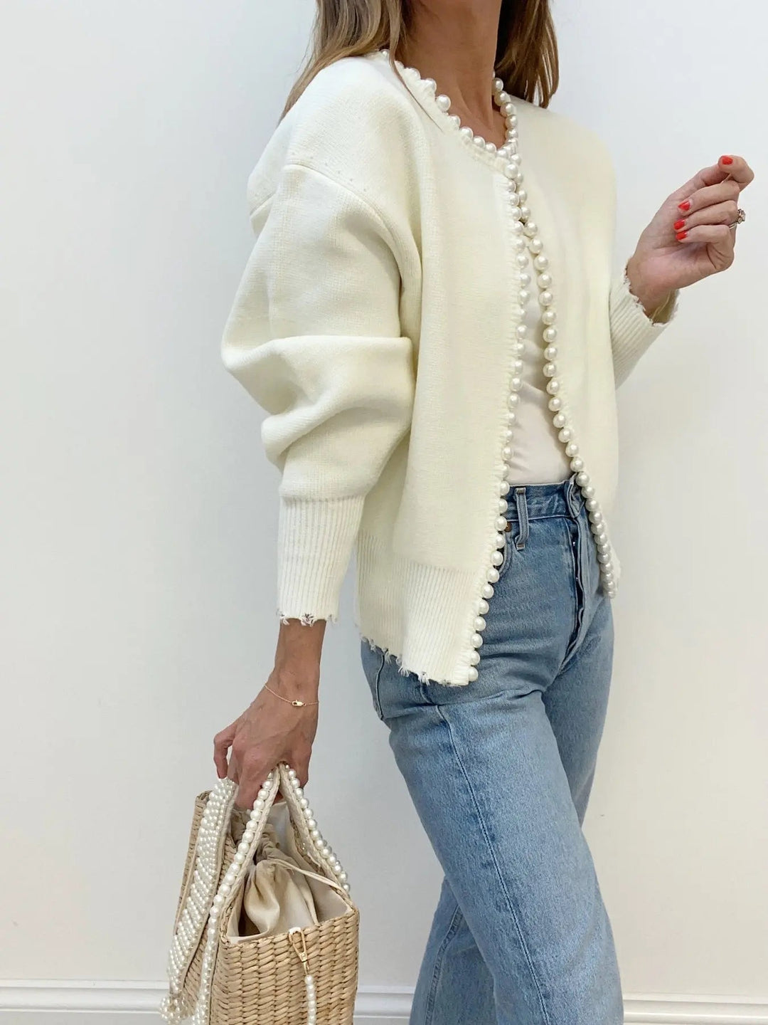 Women's Stylish Pearl Trim Cardigan – Versatile Layering Essential