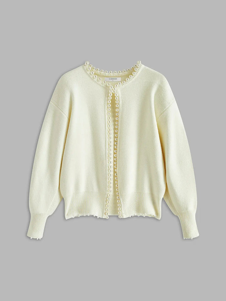 Women's Stylish Pearl Trim Cardigan – Versatile Layering Essential