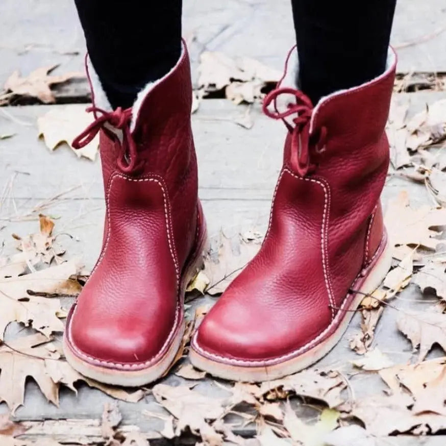 Women's Stylish Waterproof Black Boots – Cozy Winter Footwear Red