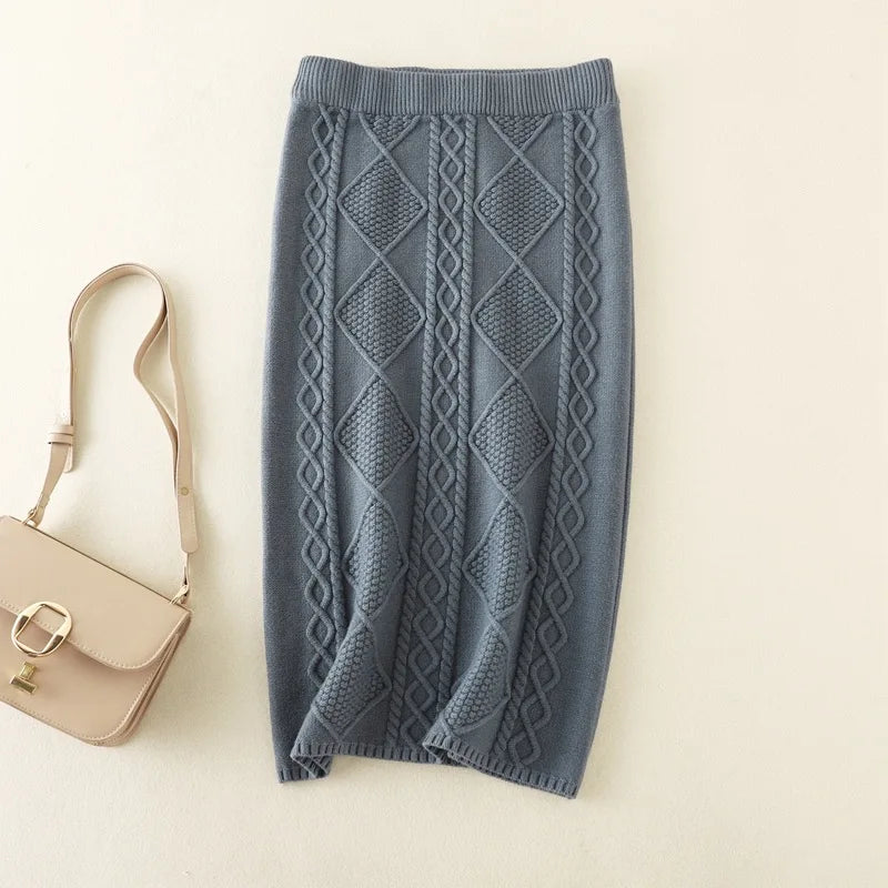 Women's Thick Midi Skirt - Stylish and Comfortable Grey