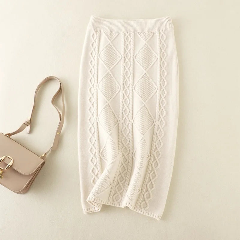 Women's Thick Midi Skirt - Stylish and Comfortable Beige