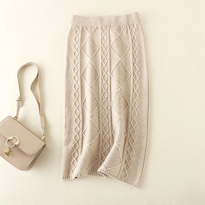 Women's Thick Midi Skirt - Stylish and Comfortable Khaki