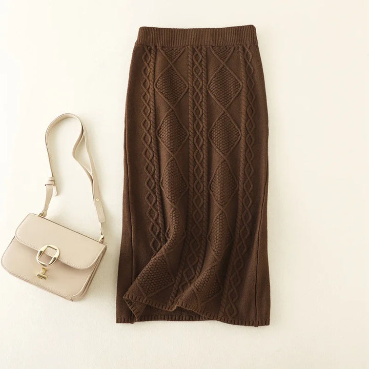 Women's Thick Midi Skirt - Stylish and Comfortable Coffee
