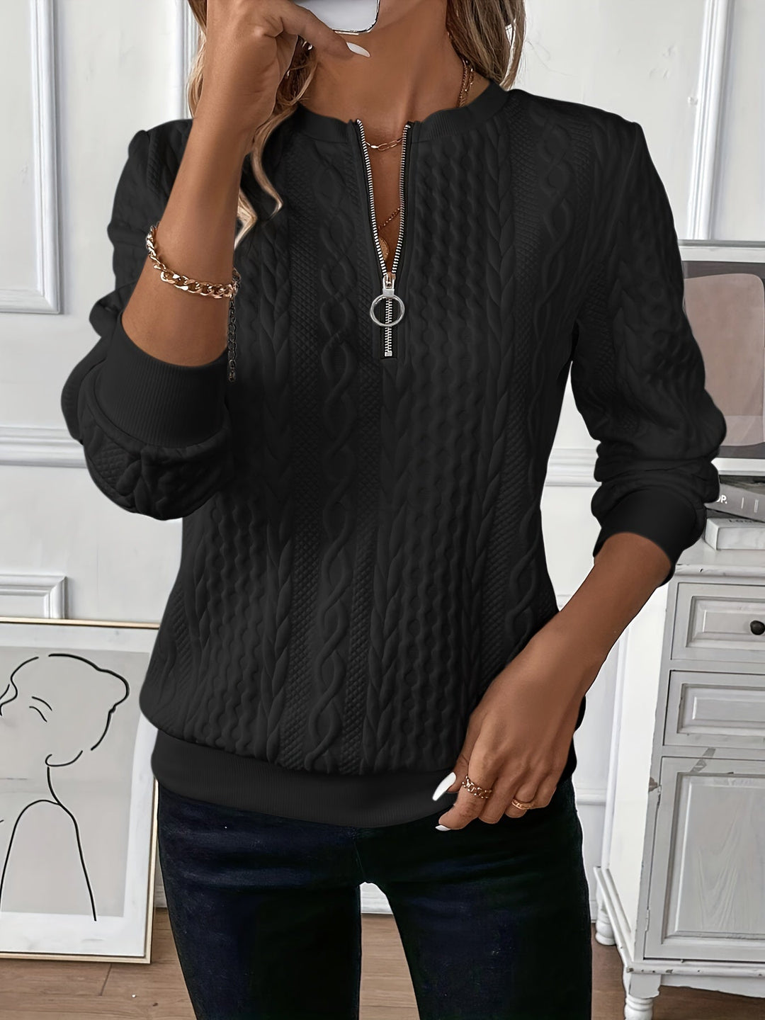 Womens's Stylish Zip Sweater-MODAUTLET