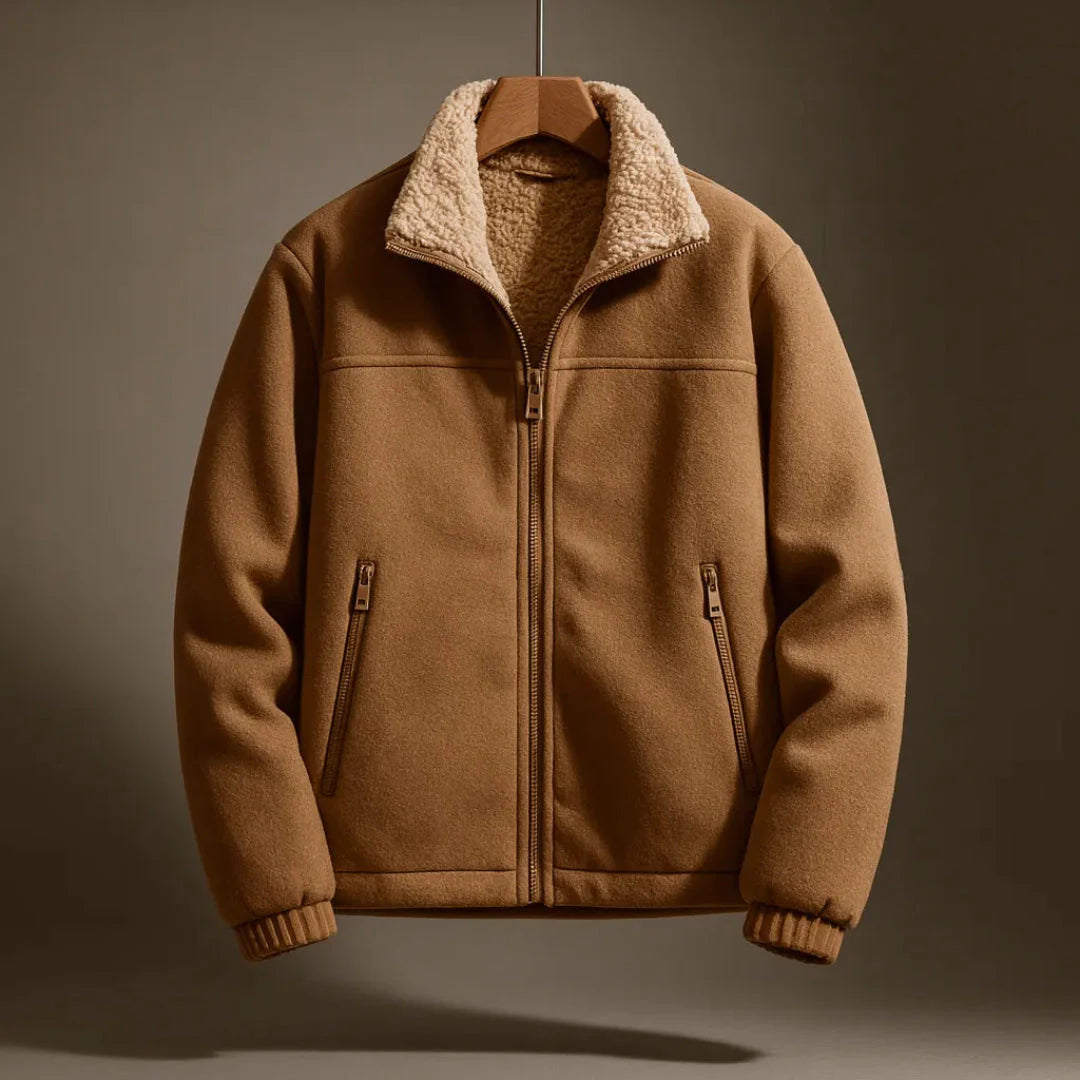 Wool-Blend Fleece-Lined Jacket for Men Tan