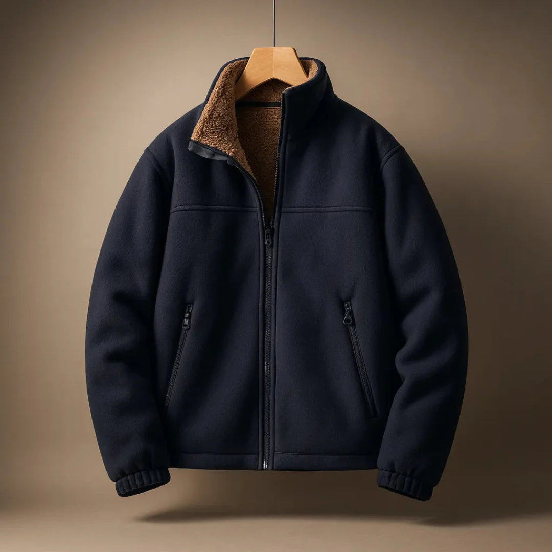 Wool-Blend Fleece-Lined Jacket for Men Blue