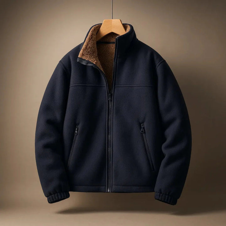 Wool-Blend Fleece-Lined Jacket for Men Blue