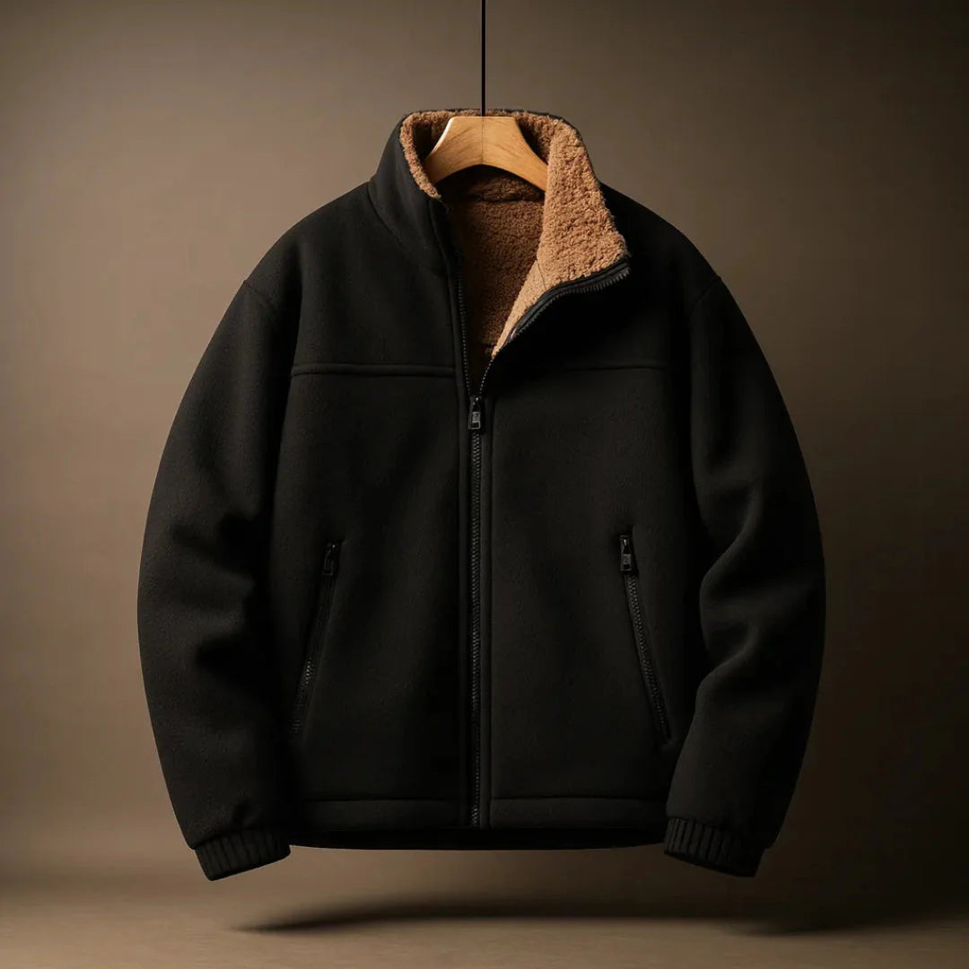 Wool-Blend Fleece-Lined Jacket for Men Black