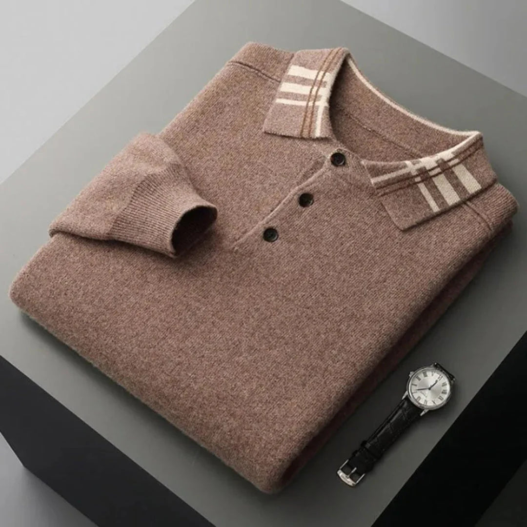 Wool Polo Sweater for Men Tan