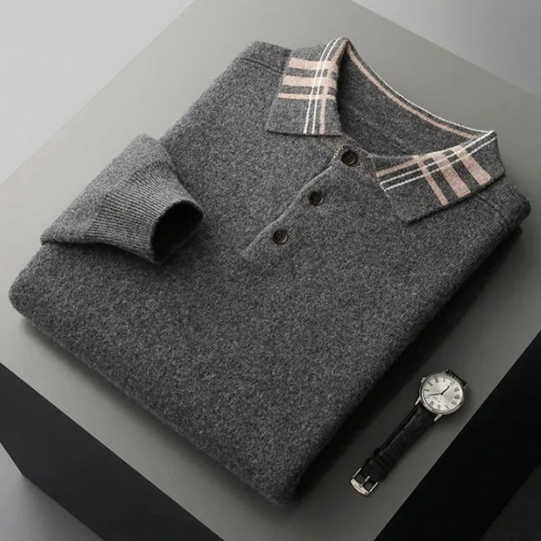 Wool Polo Sweater for Men Dark Gray