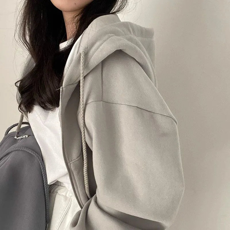 Y2K Cropped Zip Up Hoodie For Women Streetwear Jacket