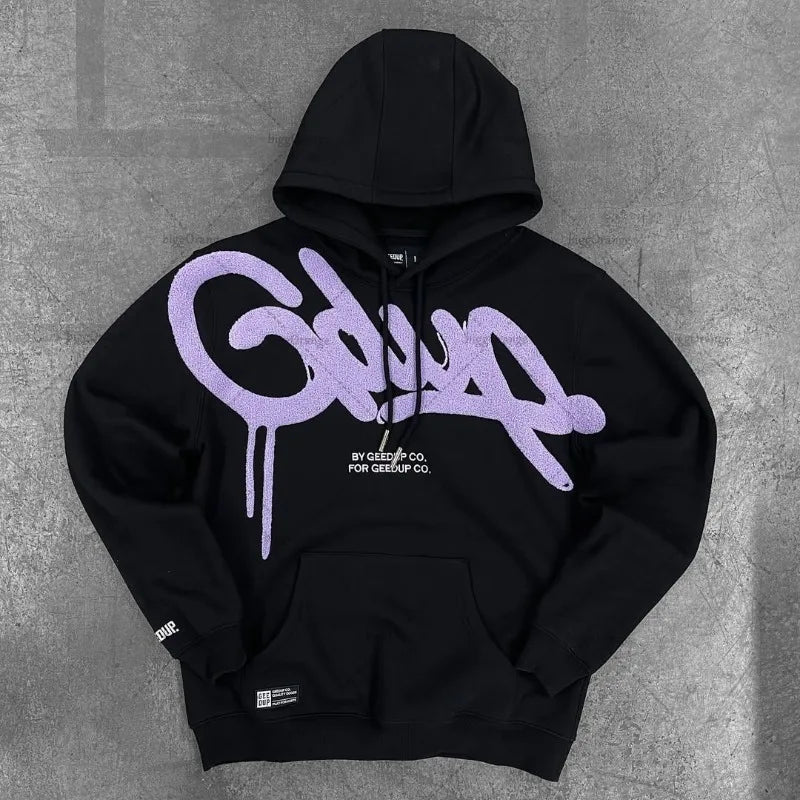 Y2K Harajuku Oversized Letter Hoodie – Unisex Streetwear Black Purple