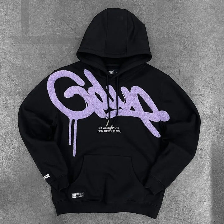 Y2K Harajuku Oversized Letter Hoodie – Unisex Streetwear Black Purple
