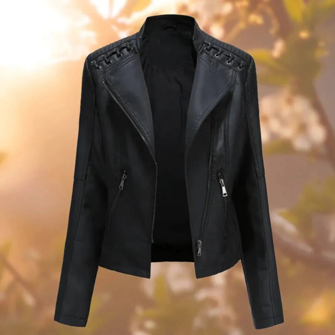 Stitch-Up Shoulder Faux Leather Jacket Black