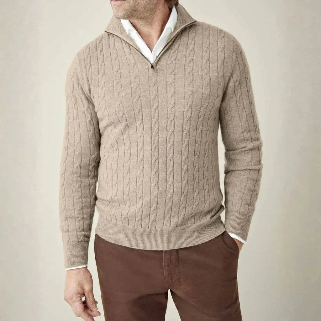 York Cable-Knit Quarter-Zip Sweater for Men Beige