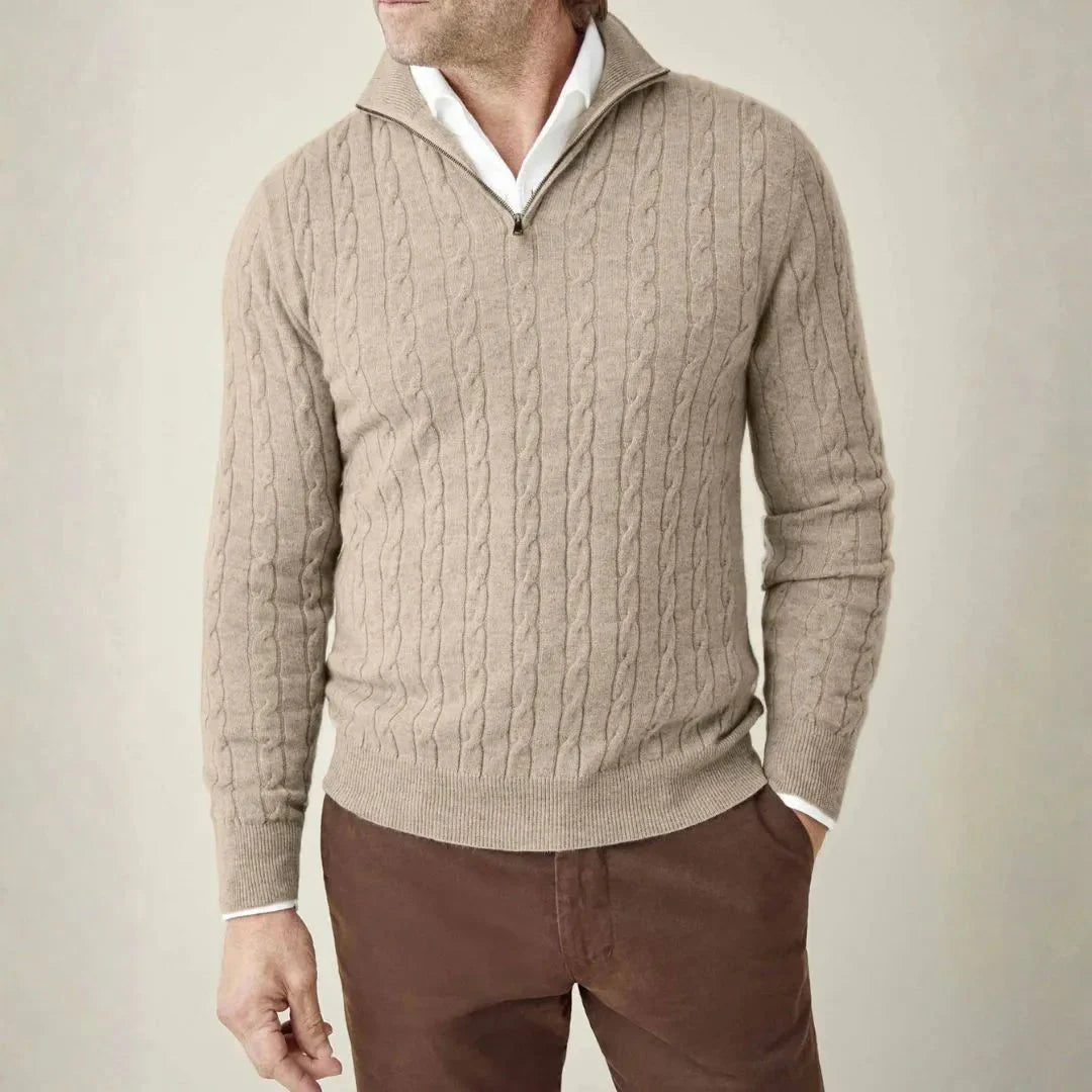 York Cable-Knit Quarter-Zip Sweater for Men Beige