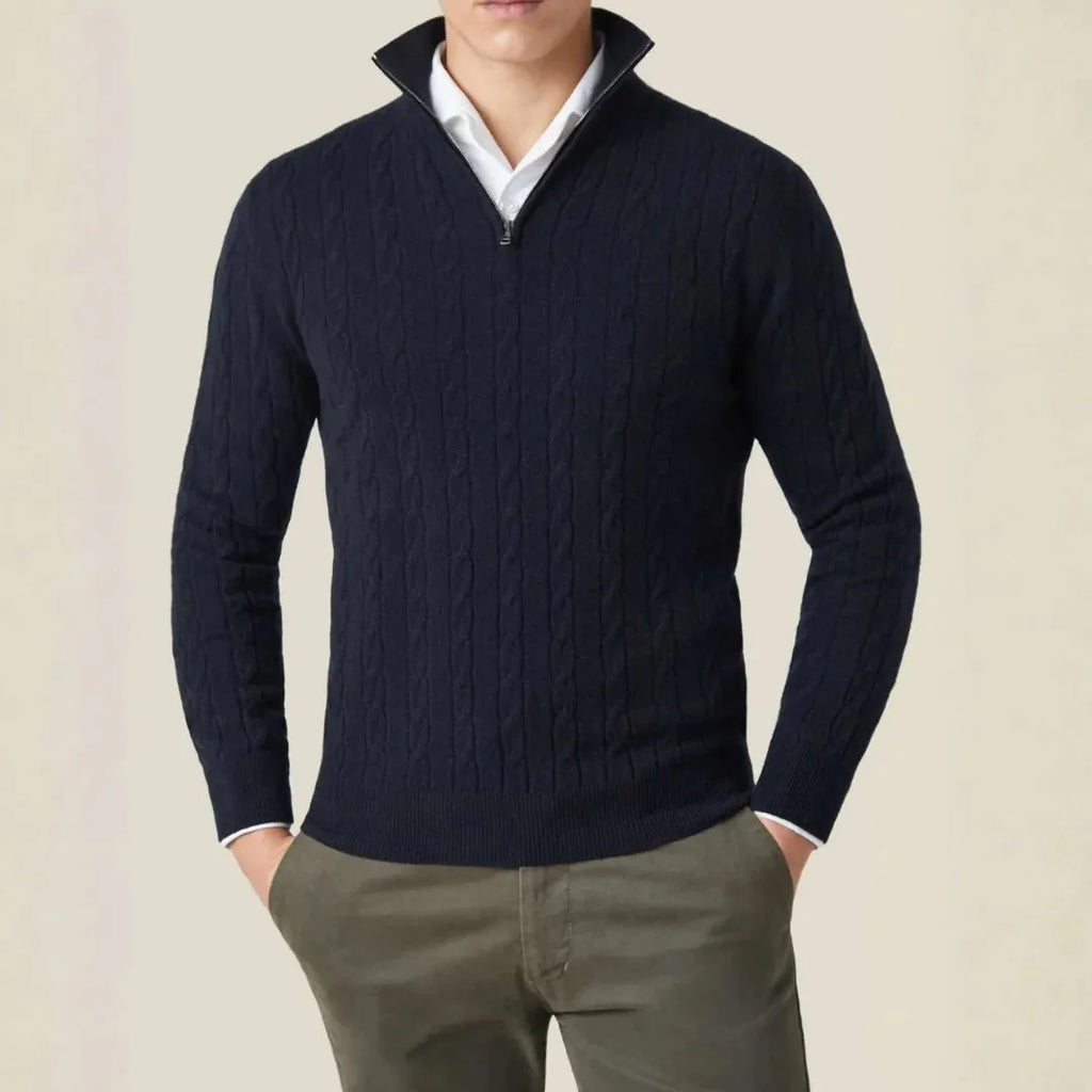 York Cable-Knit Quarter-Zip Sweater for Men Black
